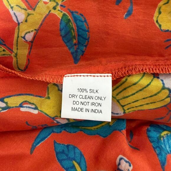 Anupamaa Silk Mixed Print Maxi Dress Striped Bodice Orange Pink Womens Medium - Picture 7 of 7